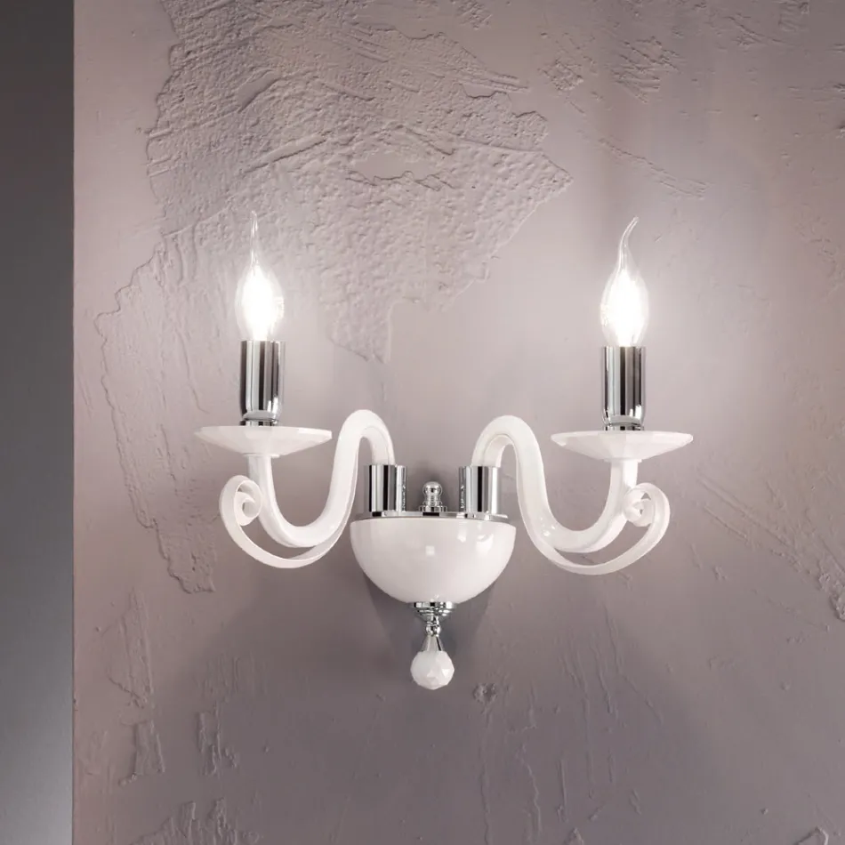 Applique Classica 2 Luci in Vetro Bianco Fatto a Mano in Italia - Malesia Viadurini