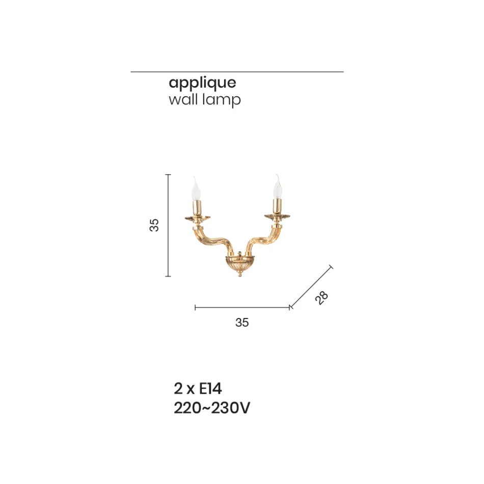 Applique Classica 2 Luci in Vetro Fatto a Mano Rigaton e Metallo - Fievole Viadurini
