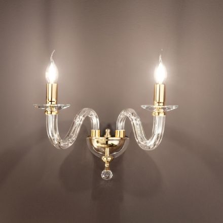 Applique Classica 2 Luci Vetro Italiano Lavorato a Mano e Metallo - Rapallo Viadurini