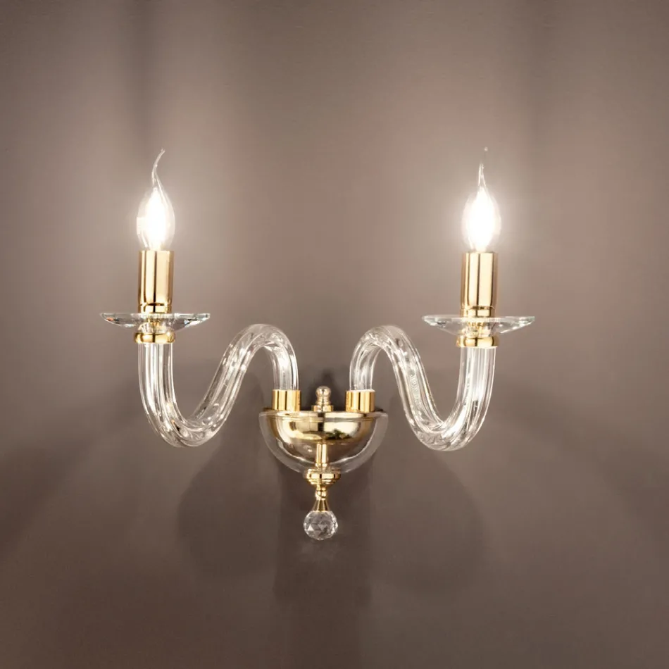 Applique Classica 2 Luci Vetro Italiano Lavorato a Mano e Metallo - Rapallo Viadurini