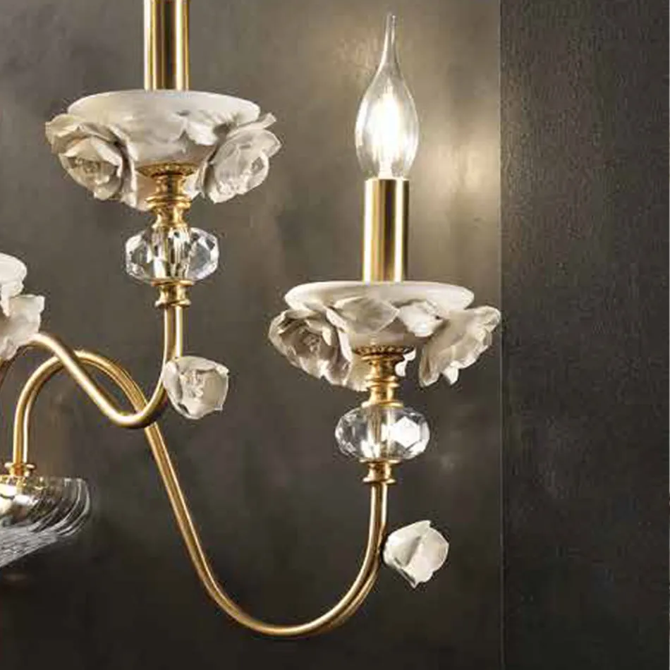 Applique Classica 3 Luci in Porcellana e Vetro Soffiato Lusso - Eteria Viadurini