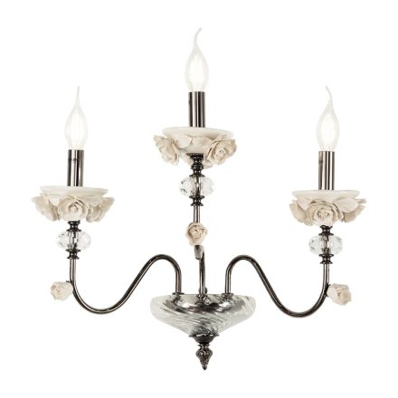 Applique Classica 3 Luci in Porcellana e Vetro Soffiato Lusso - Eteria Viadurini