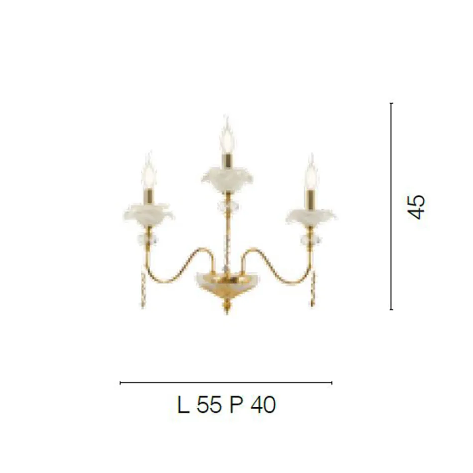 Applique Classica 3 Luci in Vetro, Cristallo e Metallo di Lusso - Flanders Viadurini