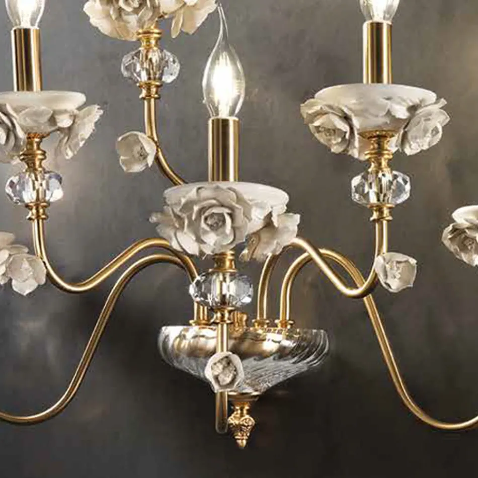 Applique Classica 6 Luci in Porcellana e Vetro Soffiato Lusso - Eteria Viadurini