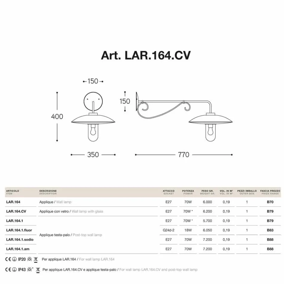 Applique con vetro Re Lear in rame, alluminio e ottone Viadurini