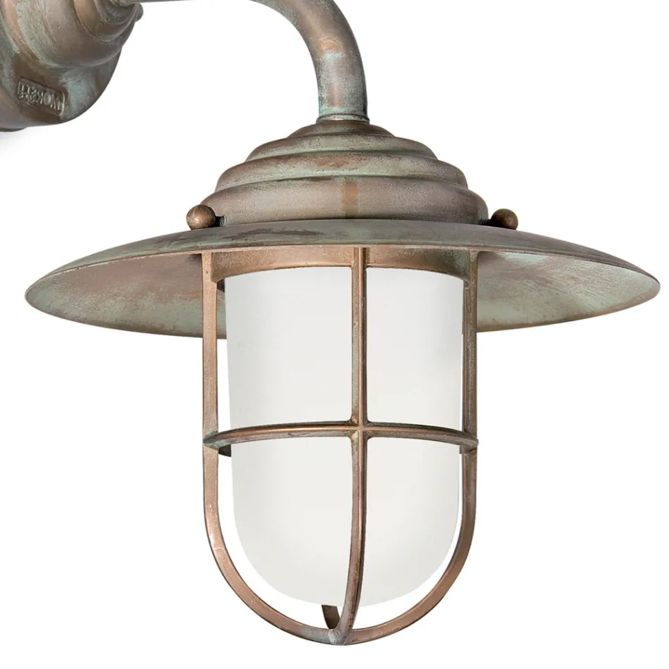 Applique da Esterno in Ottone Vintage, Vetro Opale - Elfico Viadurini