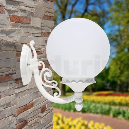 Applique da Giardino in Alluminio Bianco con Sfera Opale - Trovabianco Viadurini