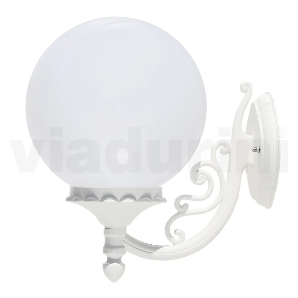 Applique da Giardino in Alluminio Bianco con Sfera Opale - Trovabianco Viadurini
