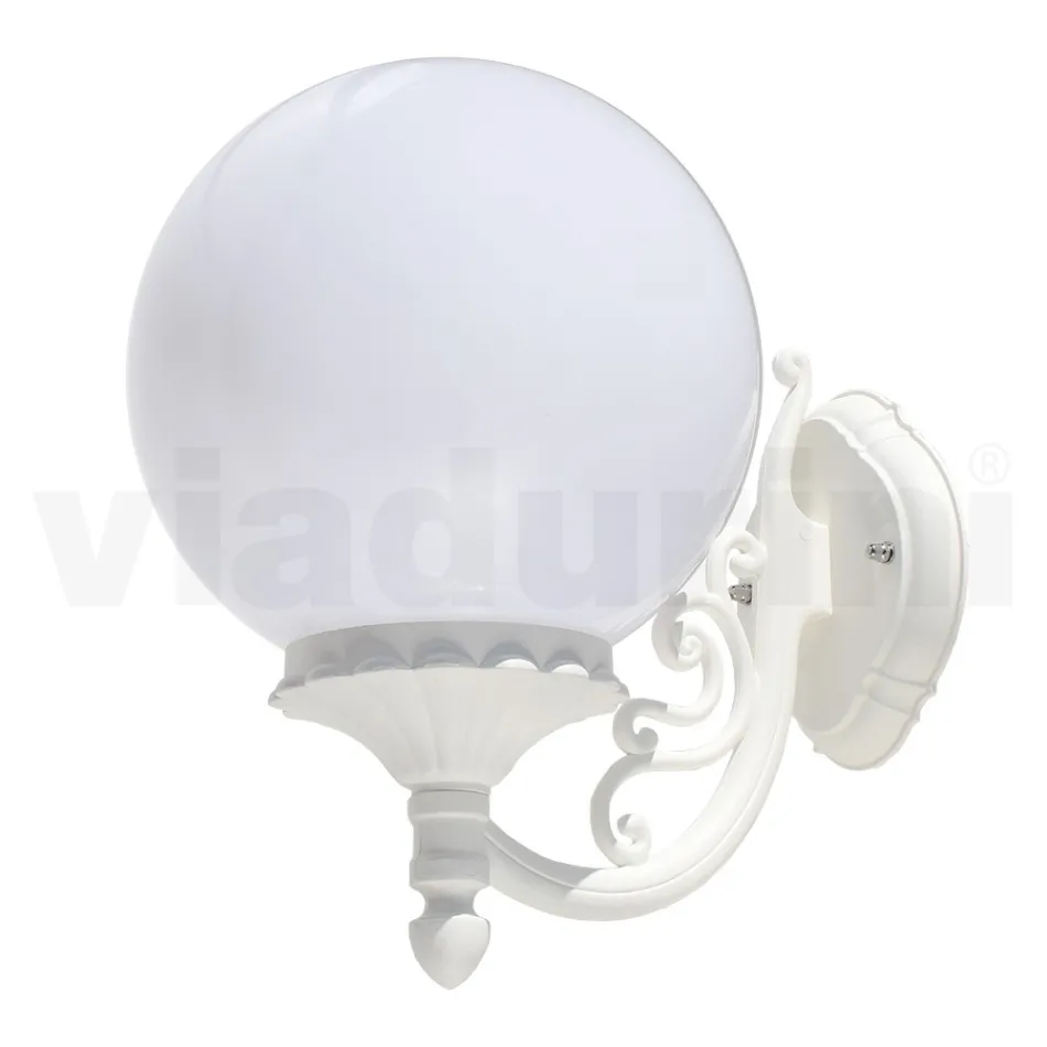 Applique da Giardino in Alluminio Bianco con Sfera Opale - Trovabianco Viadurini