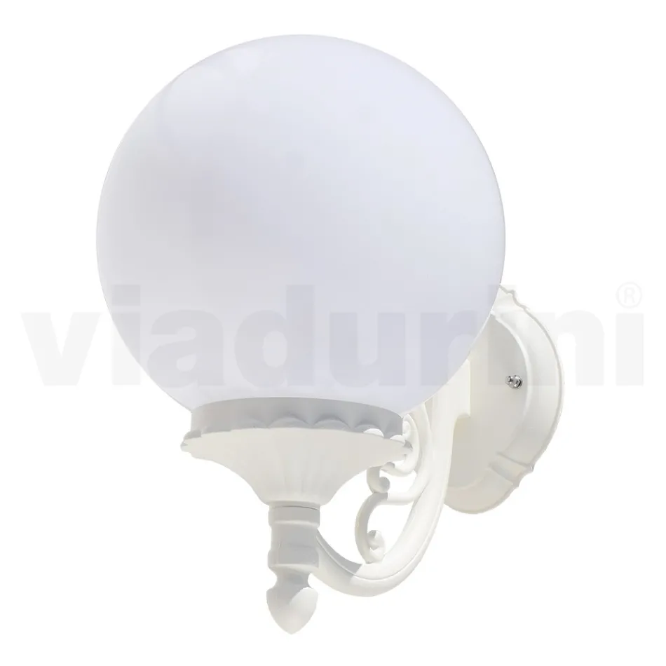 Applique da Giardino in Alluminio Bianco con Sfera Opale - Trovabianco Viadurini