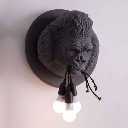 Applique da Parete a 3 Luci in Ceramica Gorilla Grigio o Bianco Design - Rillago Viadurini