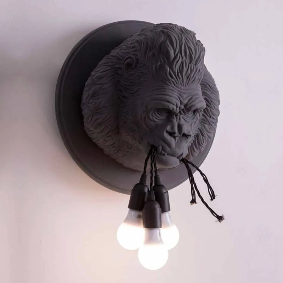 Applique da Parete a 3 Luci in Ceramica Gorilla Grigio o Bianco Design - Rillago Viadurini
