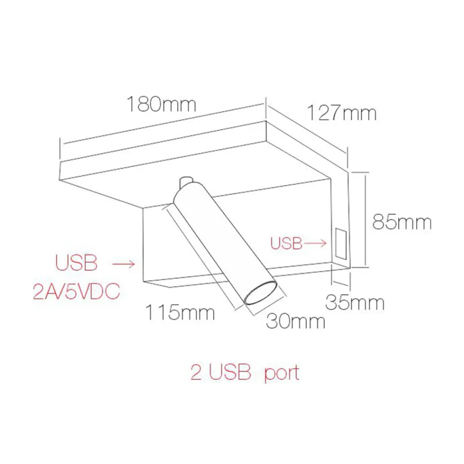 Applique Decorativa a Led Orientabile in Alluminio con Porte USB - Alena Viadurini