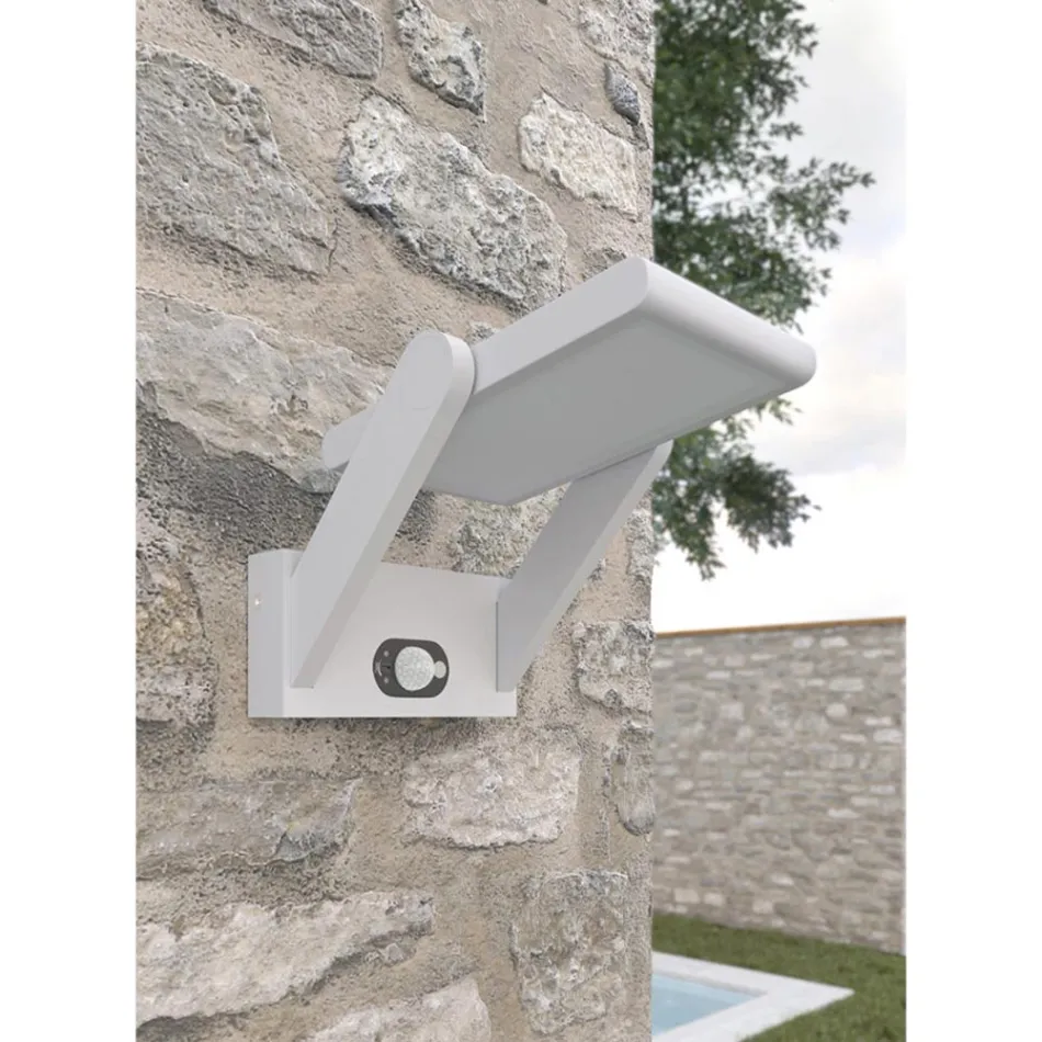 Applique Faretto Led Solare in Alluminio Bianco o Nero con Sensore - Hugo Viadurini