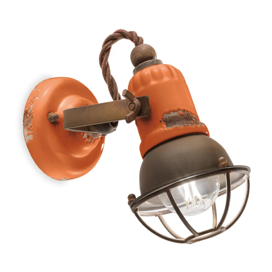Applique Faretto Stile Industriale Artigianale in Ferro e Ceramica - Loft Viadurini