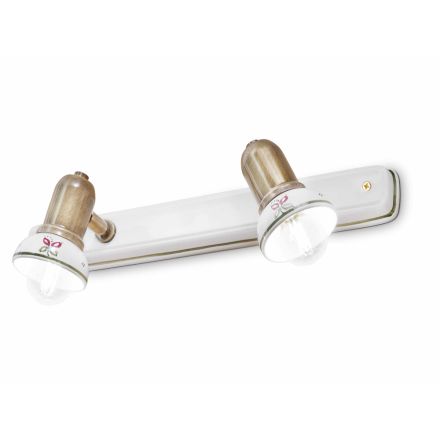 Applique Lineare a 2 Faretti in Ottone e Ceramica Dipinta a Mano - Savona Viadurini