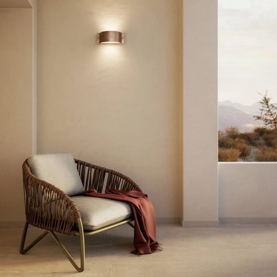 Applique Murale a Mezzaluna in Rame e LED Made in Italy - Esempio Viadurini