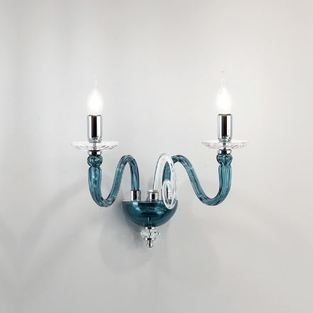 Applique Muro 2 Luci in Vetro Artigianale Italiano e Cristallo - Mariangela Viadurini