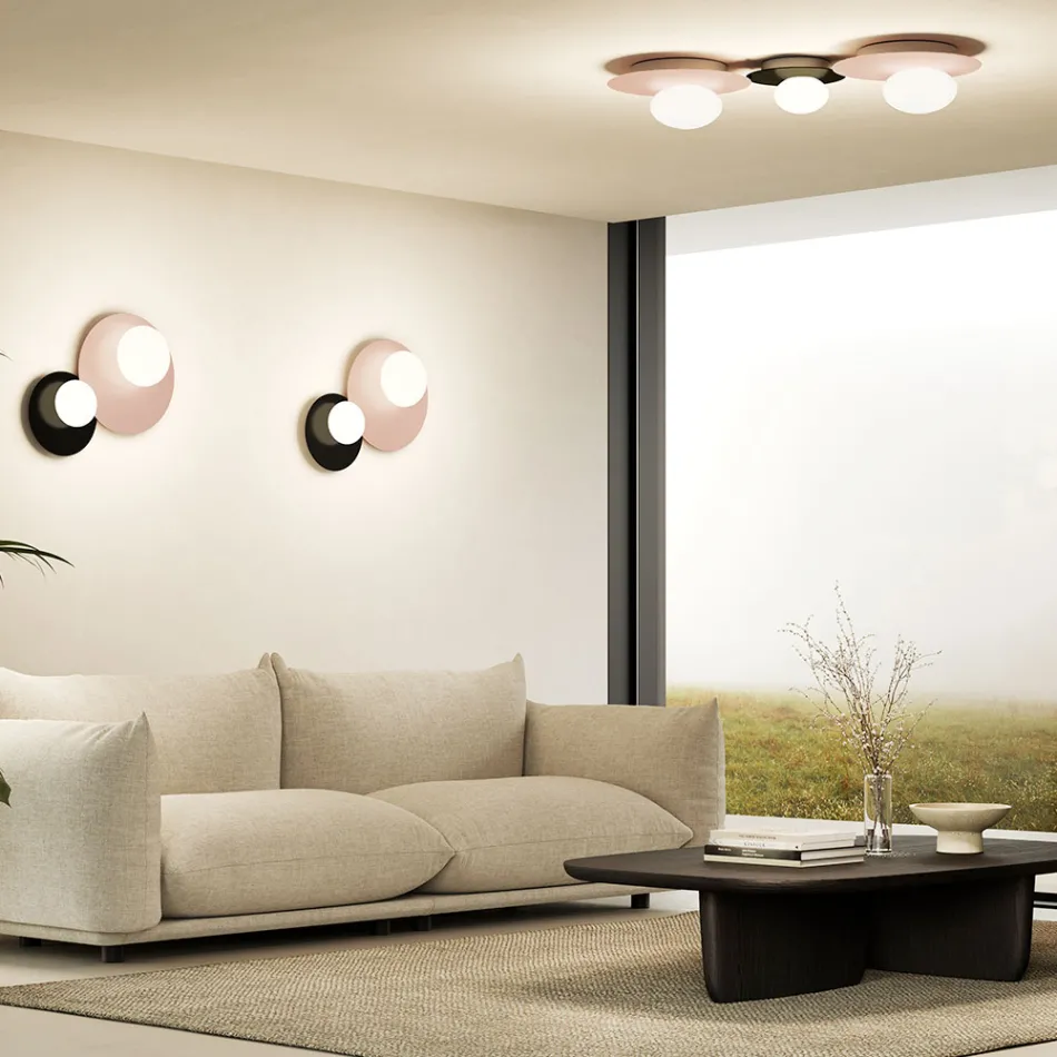 Applique o Plafoniera in Alluminio, Metallo e Luce in Vetro Bianco - Luma Viadurini