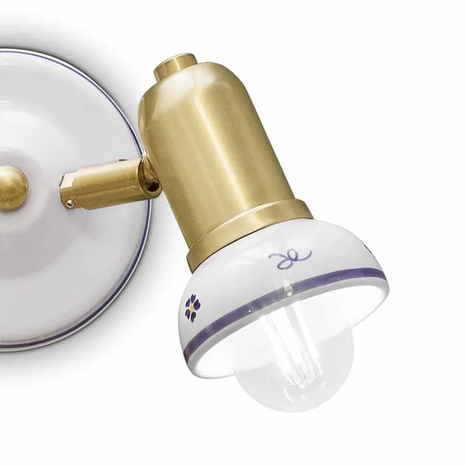 Applique Rotonda 2 Faretti in Ottone e Ceramica Dipinta a Mano - Savona Viadurini
