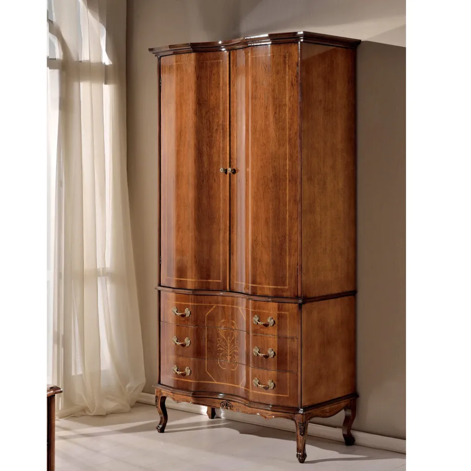 Armadio Classico in Legno con 2 Ante e 3 Cassetti Made in Italy - Luxury Viadurini