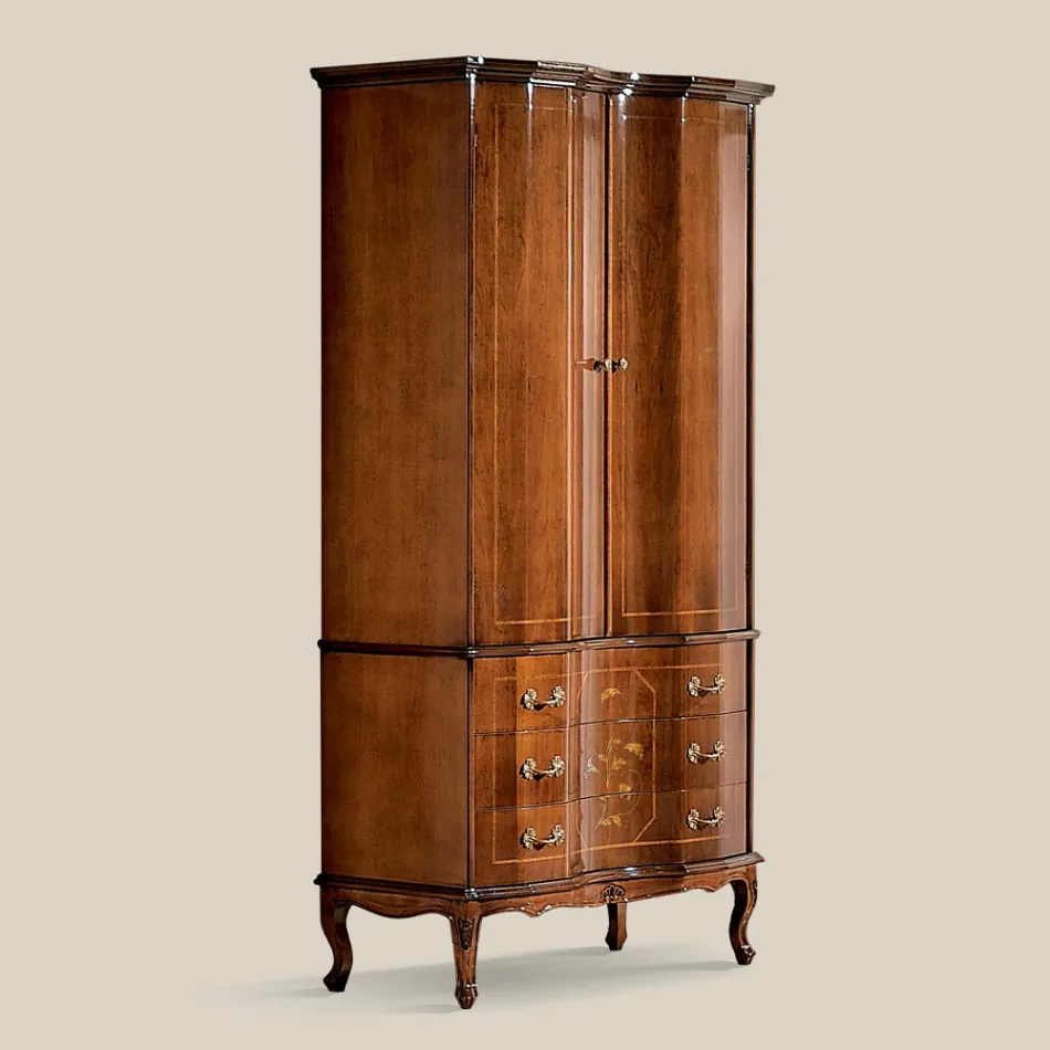 Armadio Classico in Legno con 2 Ante e 3 Cassetti Made in Italy - Luxury Viadurini