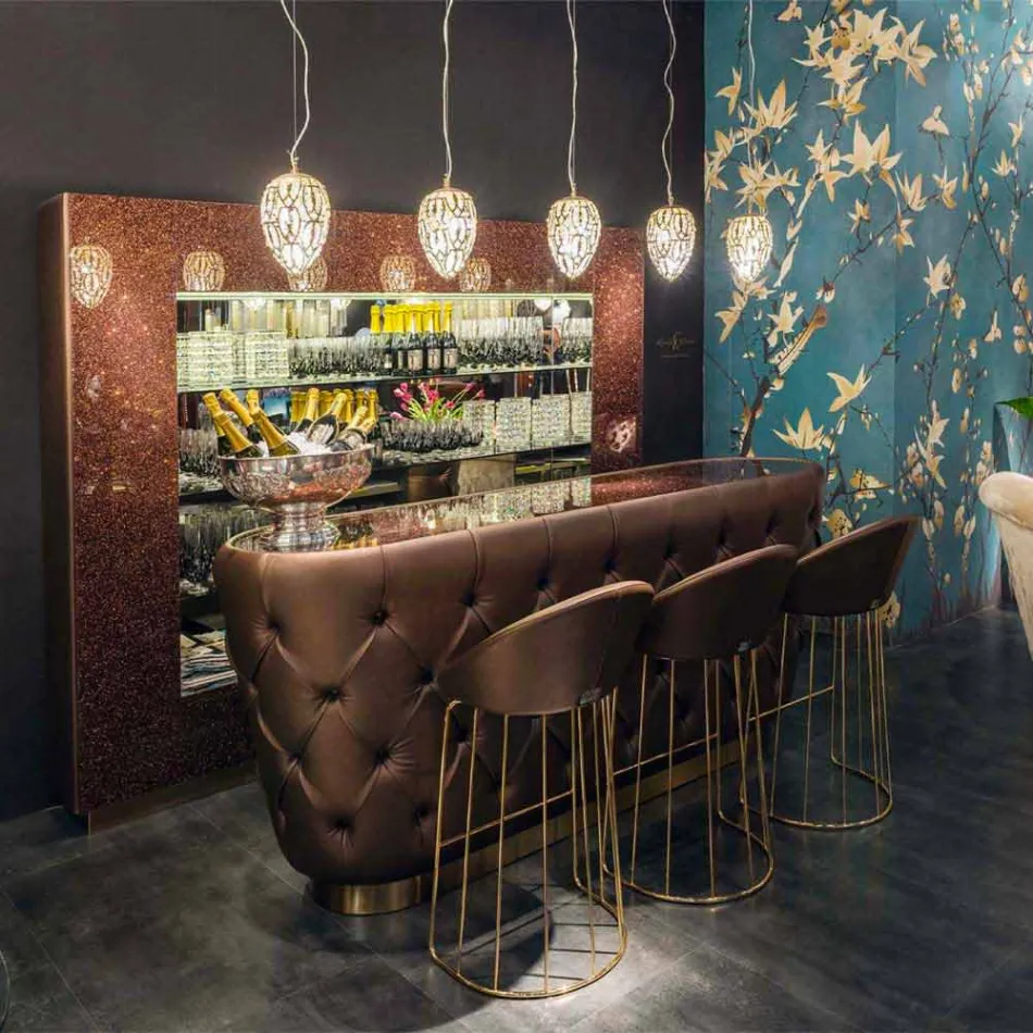 Bancone Bar con Piano in Vetro Glitter Realizzato in Italia, di Lusso - Calcutta Viadurini