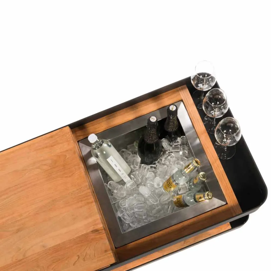 Bar Mobile Moderno su Ruote Design con Tavolo in Legno e Acciaio - Giancalliope Viadurini