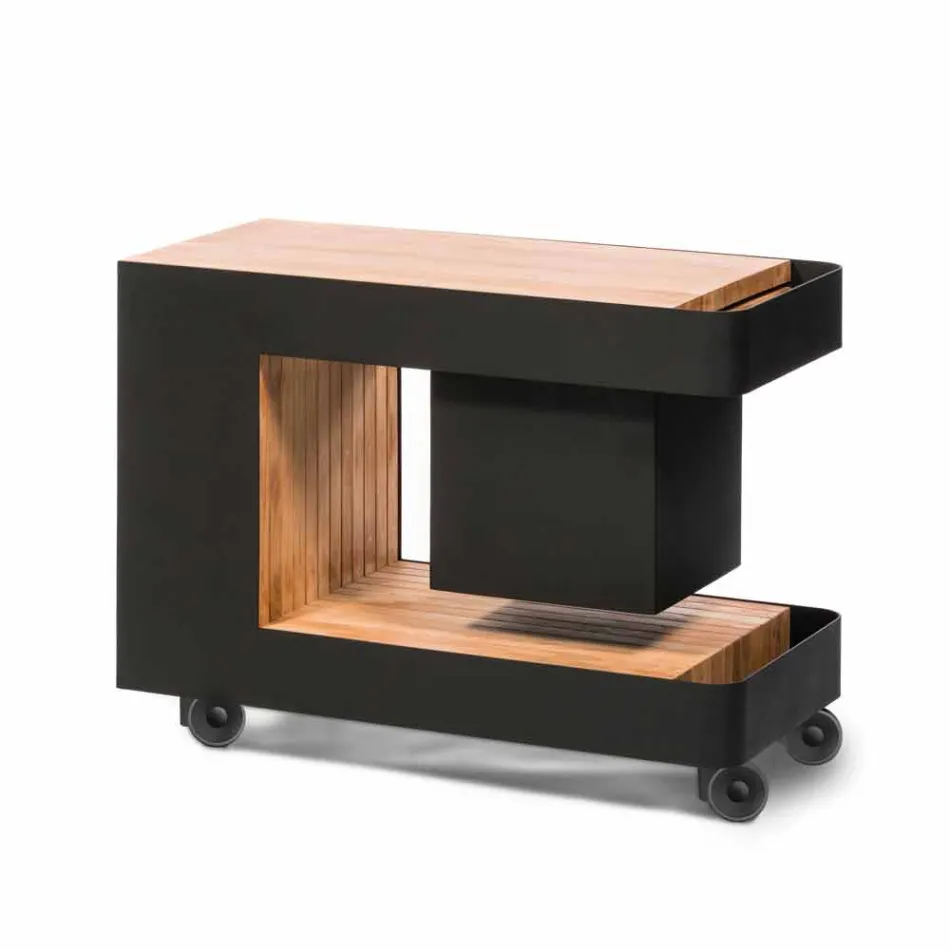 Bar Mobile Moderno su Ruote Design con Tavolo in Legno e Acciaio - Giancalliope Viadurini