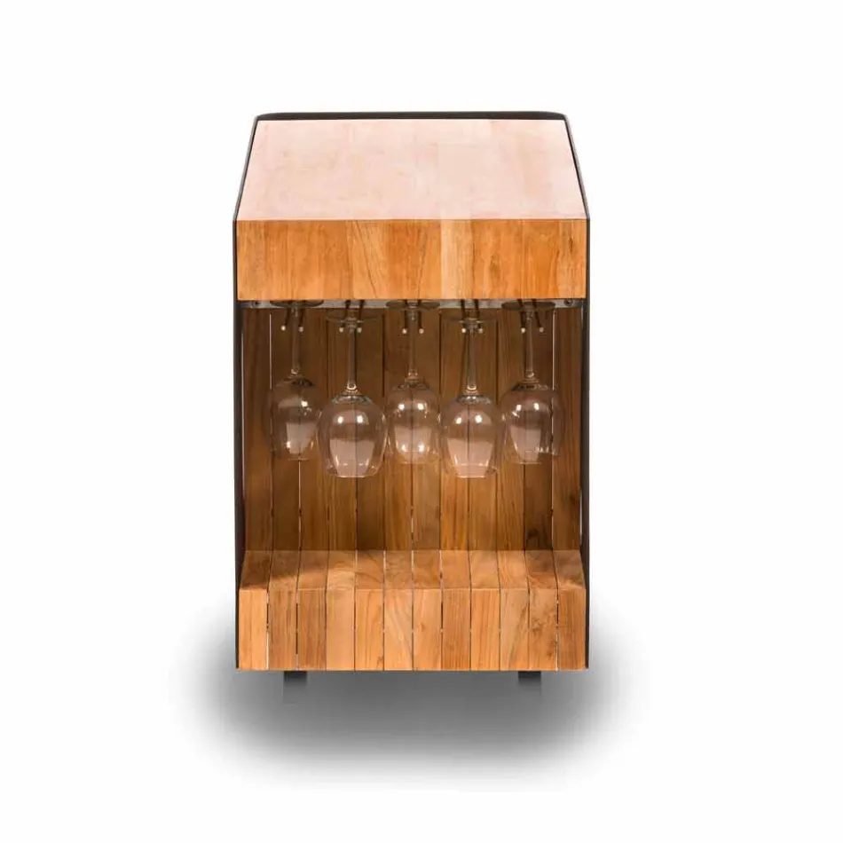Bar Mobile Moderno su Ruote Design con Tavolo in Legno e Acciaio - Giancalliope Viadurini