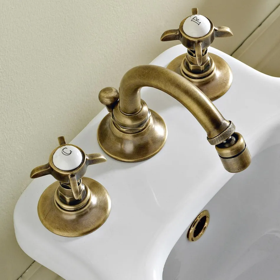 Batteria Bidet 3 Fori Classica in Ottone e Maniglie a Farfalla - Miriano Viadurini