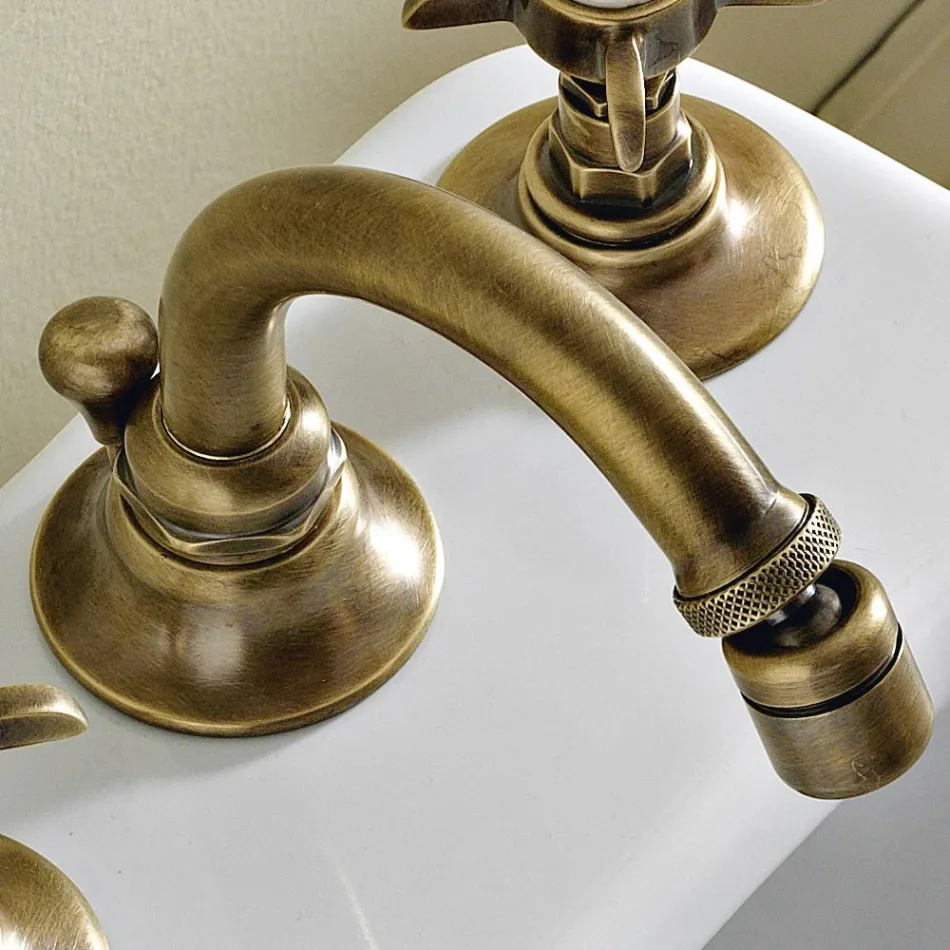 Batteria Bidet 3 Fori Classica in Ottone e Maniglie a Farfalla - Miriano Viadurini