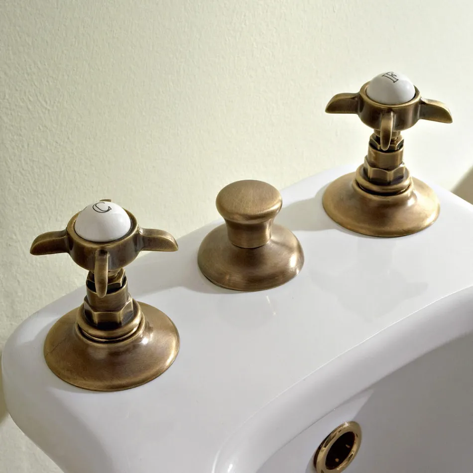 Batteria Bidet 3 Fori Erogazione Interna Ottone e Maniglie a Farfalla - Miriano Viadurini