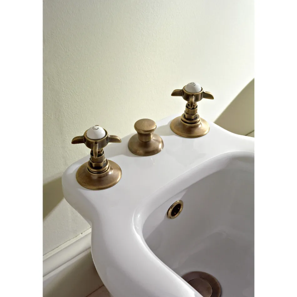Batteria Bidet 3 Fori Erogazione Interna Ottone e Maniglie a Farfalla - Miriano Viadurini
