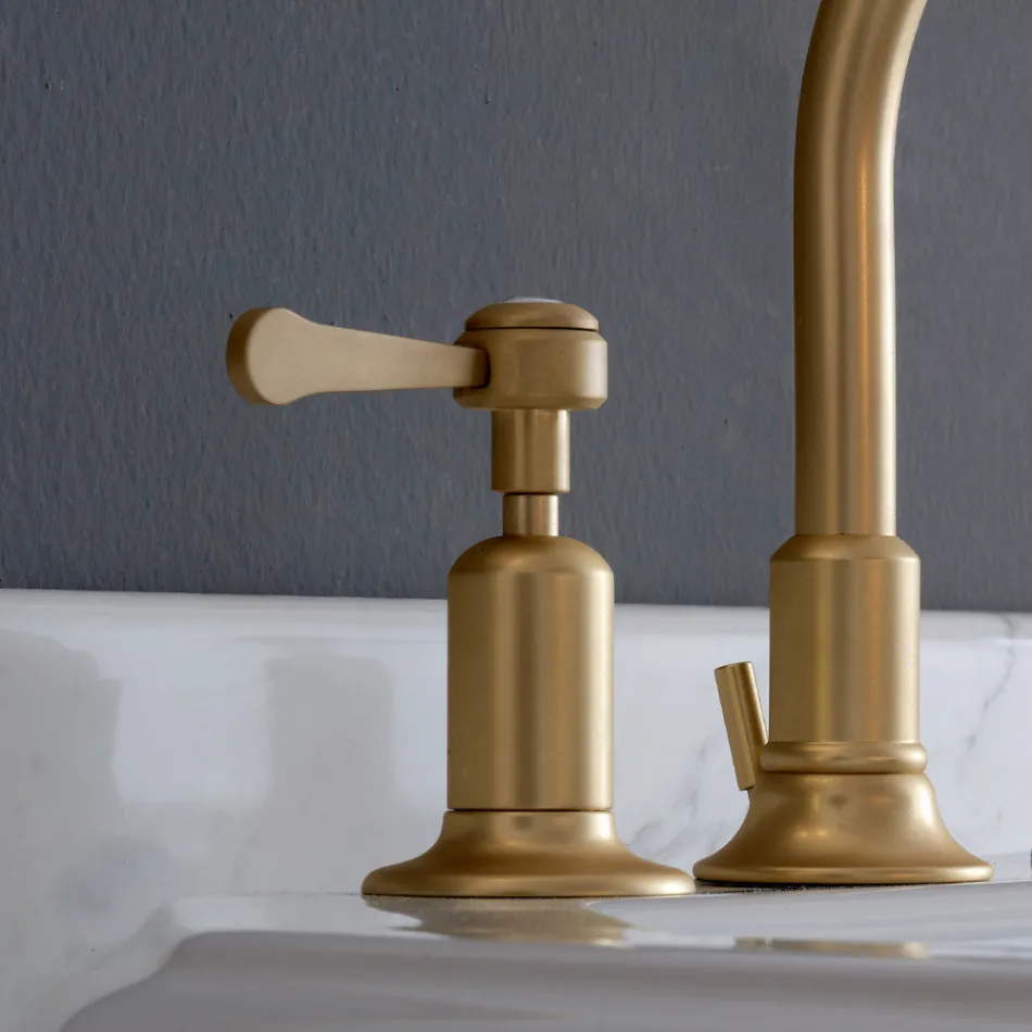 Batteria Lavabo 3 Fori Bocca Alta con Scarico Ottone Made in Italy - Red Viadurini