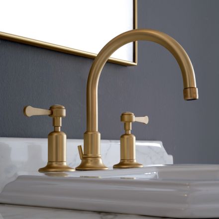 Batteria Lavabo 3 Fori Bocca Alta con Scarico Ottone Made in Italy - Red Viadurini