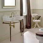 Batteria Lavabo 3 Fori Bocca Alta in Ottone e Maniglie a Farfalla - Miriano Viadurini