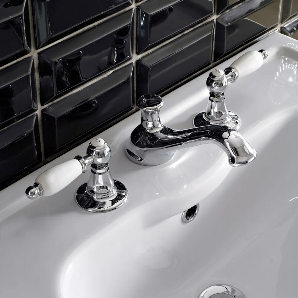 Batteria Lavabo 3 Fori con Leve Stile Classico in Ottone Artigianale - Noriana Viadurini