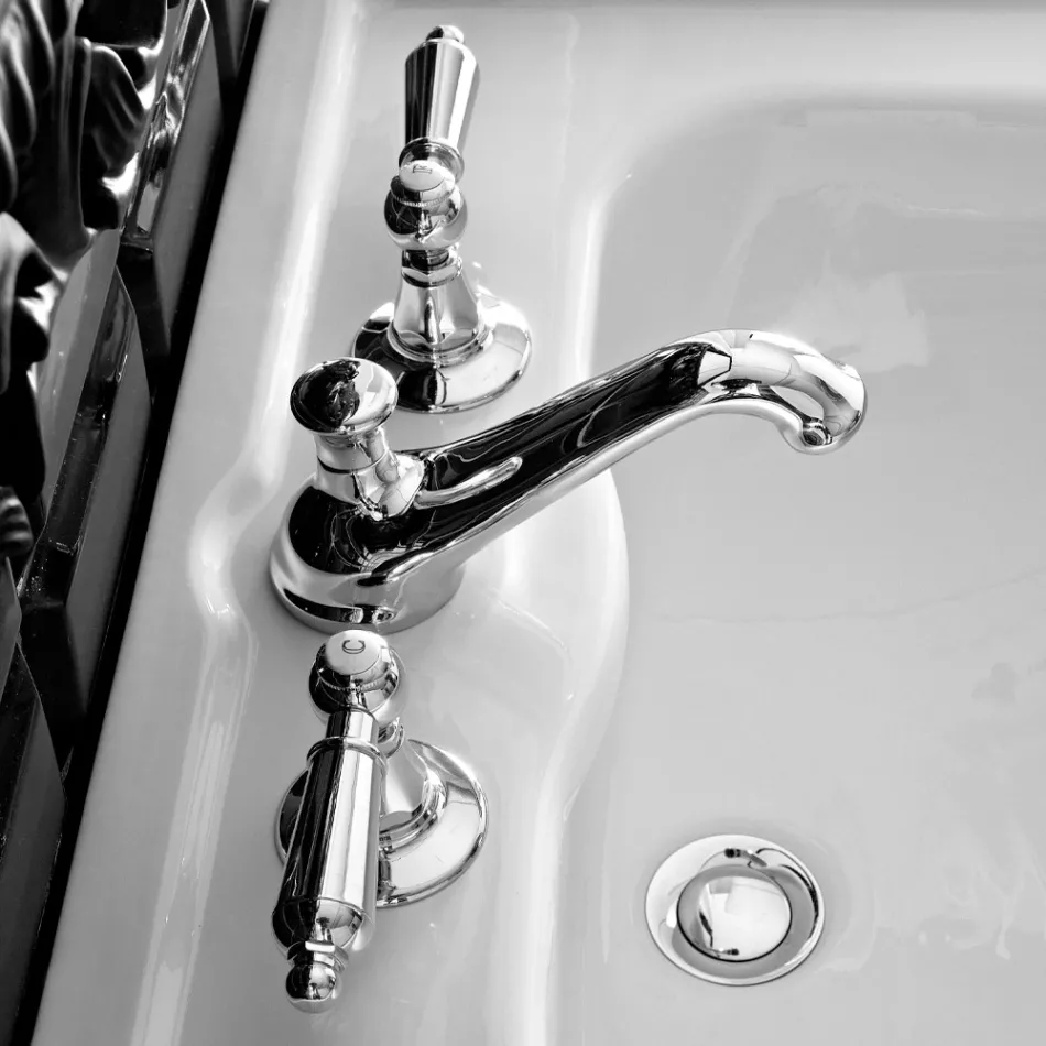 Batteria Lavabo 3 Fori con Leve Stile Classico in Ottone Artigianale - Noriana Viadurini