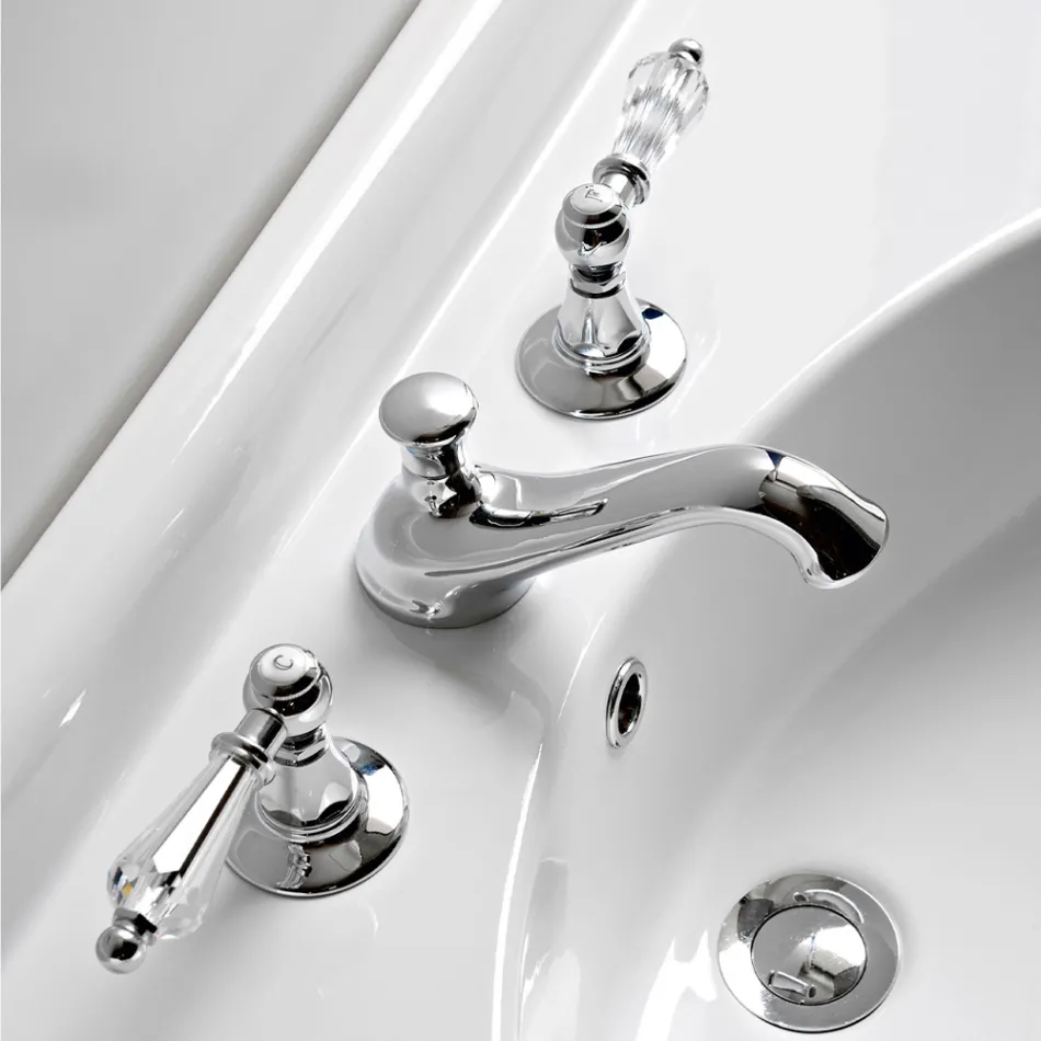 Batteria Lavabo 3 Fori con Leve Stile Classico in Ottone Artigianale - Noriana Viadurini