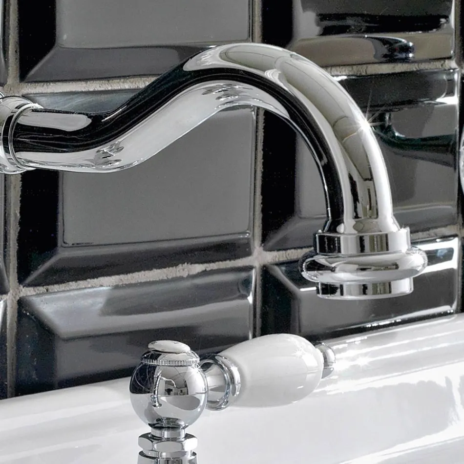Batteria Lavabo 3 Fori con Scarico Ottone Stile Classico Artigianale - Noriana Viadurini