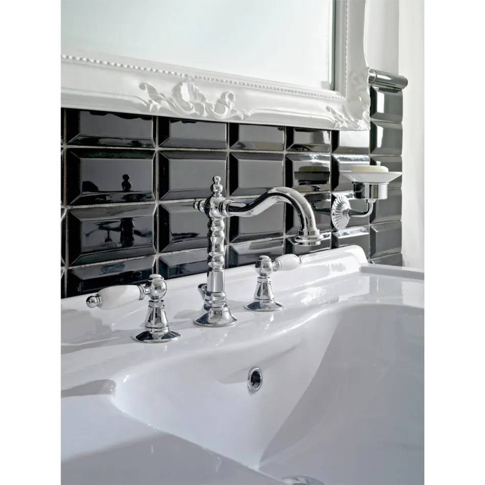 Batteria Lavabo 3 Fori con Scarico Ottone Stile Classico Artigianale - Noriana Viadurini
