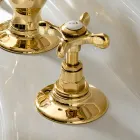 Batteria Lavabo a 3 Fori con Scarico in Ottone Fatto a Mano Classico - Fioretta Viadurini