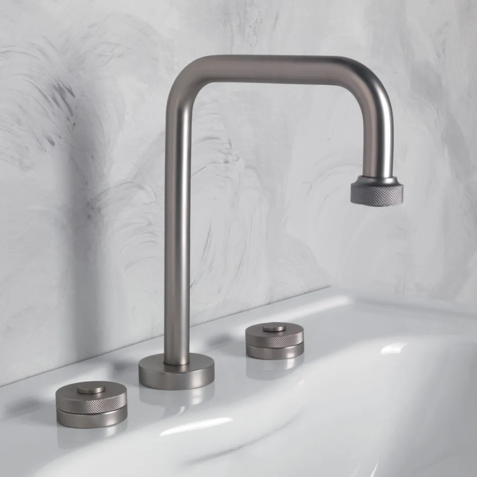 Batteria Lavabo Moderna 3 Fori con Scarico Made in Italy - Quito Viadurini