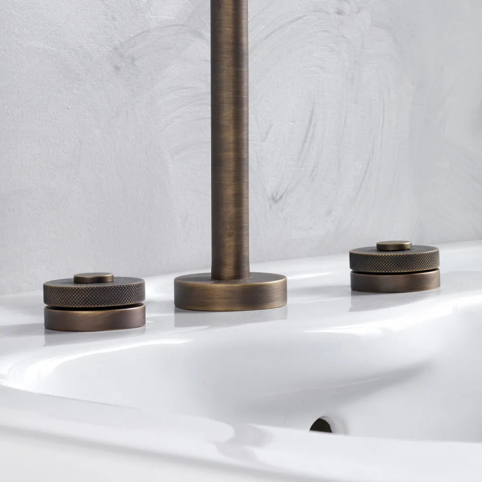 Batteria Lavabo Moderna 3 Fori con Scarico Made in Italy - Quito Viadurini