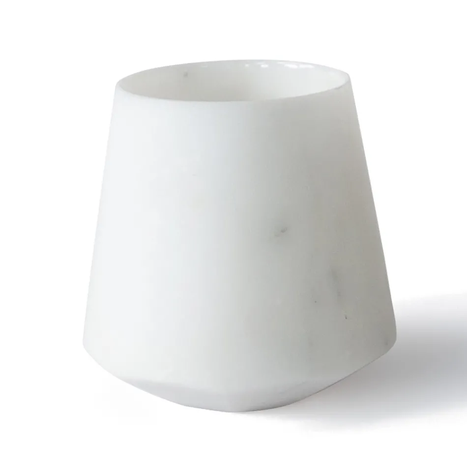 Bicchiere Acqua Marmo Bianco di Carrara Satinato Design Italiano - Scaglio Viadurini
