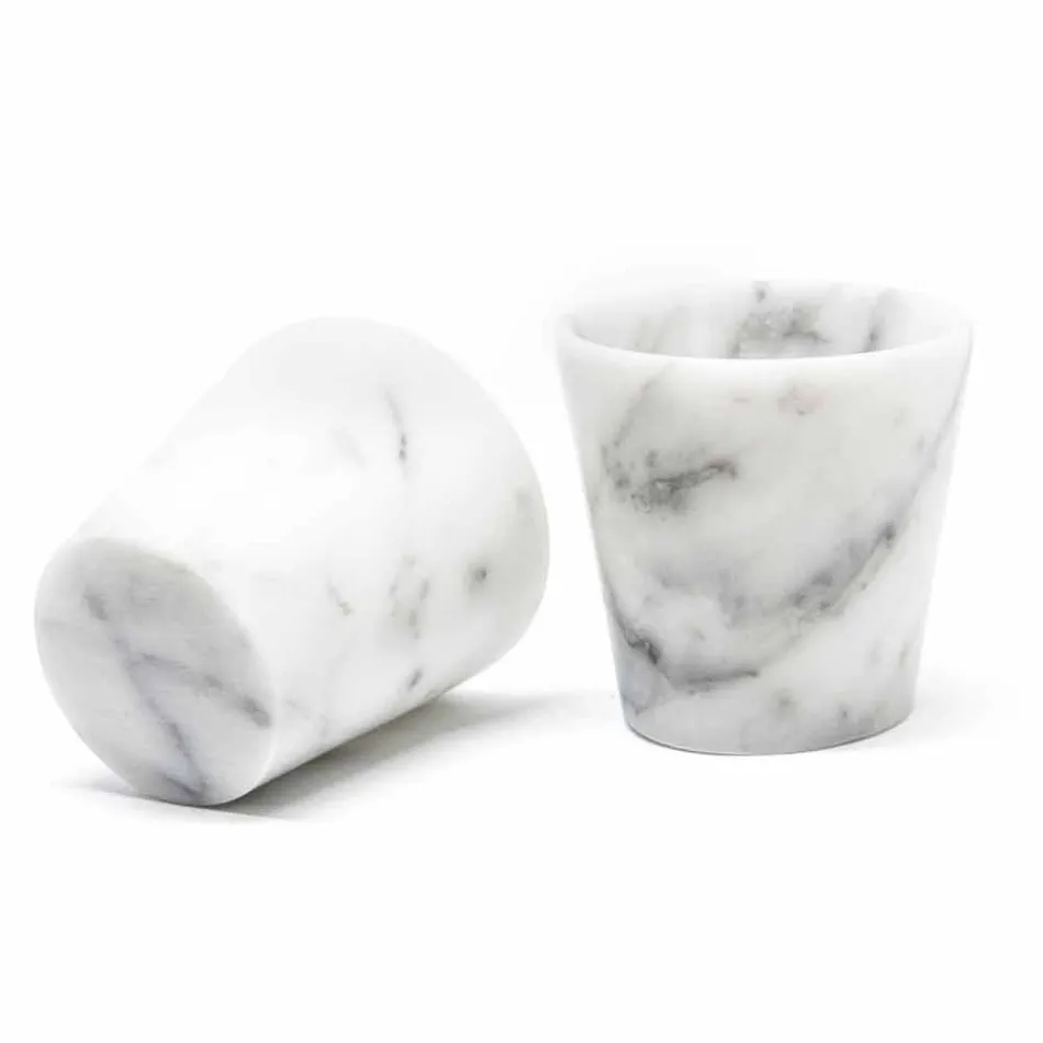 Bicchiere Grappa di Design in Marmo Bianco di Carrara Made in Italy - Fergie Viadurini