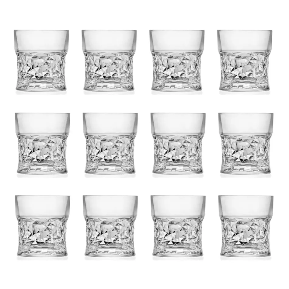 Bicchieri Tumbler Bassi in Eco Cristallo Decoro Squadrato 12 Pz - Ritmo Viadurini