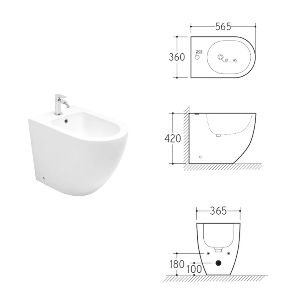 Bidet a Terra Ciclonico Monoforo in Ceramica dal Design Moderno - Aralia Viadurini