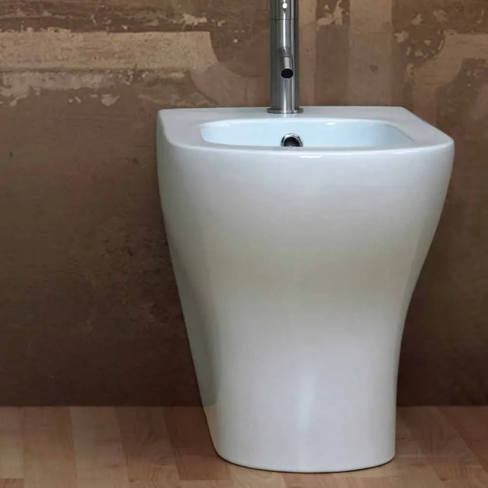 Bidet in ceramica bianca design moderno Star 54x35 cm, fatto in Italia Viadurini